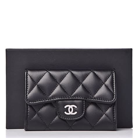 chanel id card holder 18b|CHANEL Lambskin Quilted Flap Card Holder With Cuff Black .